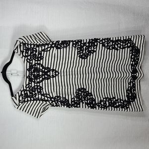 Anthropologie Short Sleeve Scoop Neck Dress Black White Embroidery Size Medium